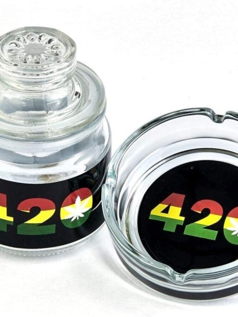 420 Design Ashtray & Jar Set - Novelty Glass Ashtray & Jar